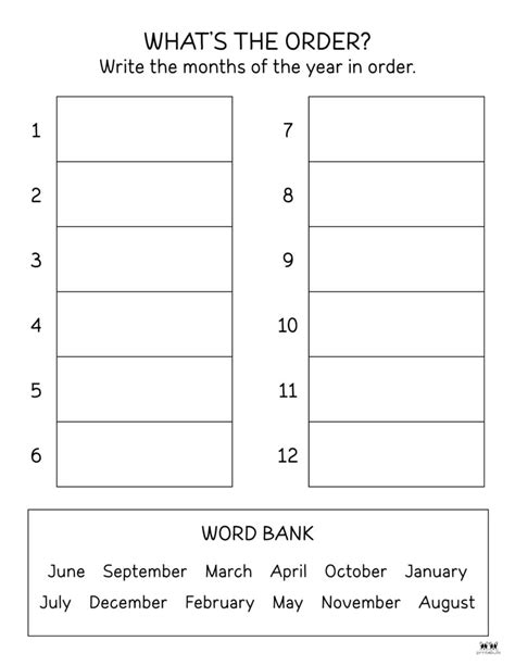 Months of the Year Worksheets & Printables | Printabulls