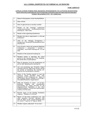 Fillable Online Aiims Application Form For Seeking Permission To Attend