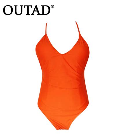 OUTAD Solid Color Women One Piece Bikini Solid Color Swimsuit Elastic Bathing Suit Braces