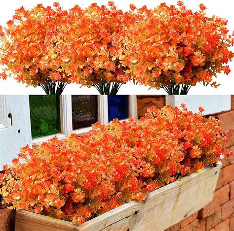 Sinhoon Pack Uv Resistant Outdoor Artificial Flowers Bulk Outside