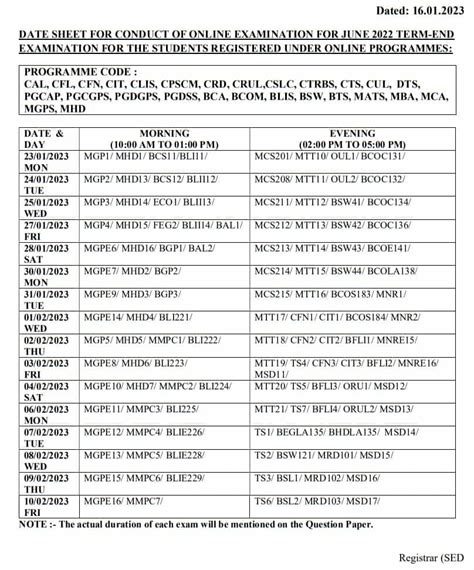 IGNOU June TEE 2022 Date Sheet IGNOU June TEE Datasheet Released Exam