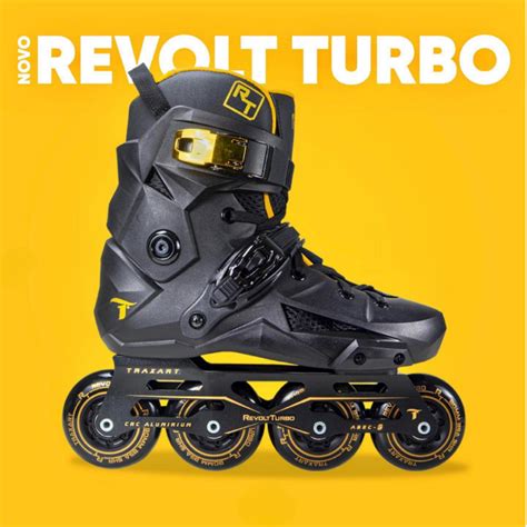 Patins Revolt Turbo Inline Traxart Freestyle Black Gold Rodas 80mm Abec