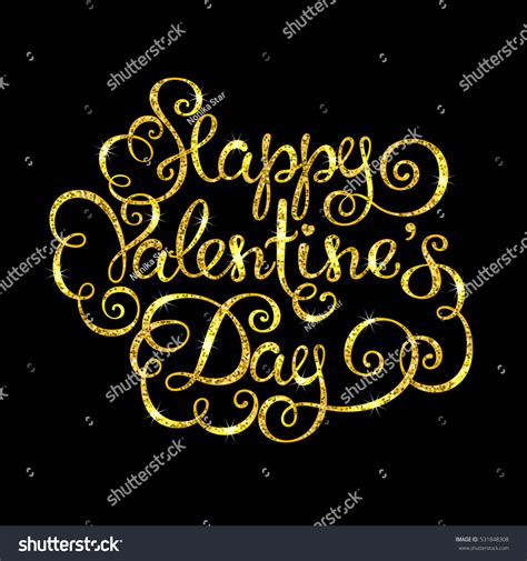 Happy Valentines Day Gold Glitter Lettering Stock Vector Royalty Free