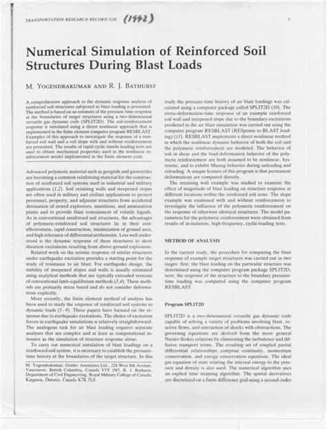 PDF Numerical Simulation Of Reinforced Soil Structures During Blast