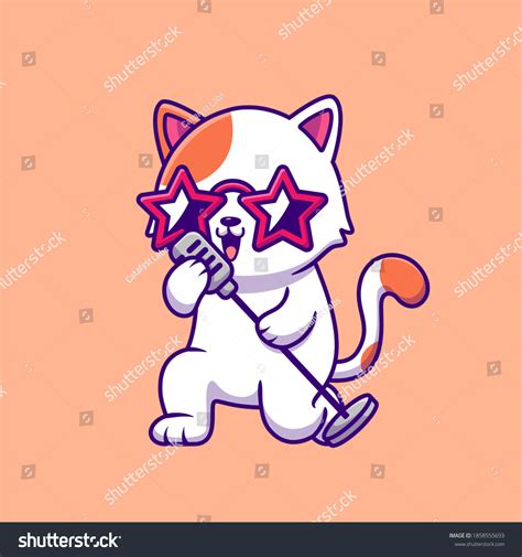 Cute Cat Singing Microphone Cartoon Vector Stock Vector (Royalty Free ...