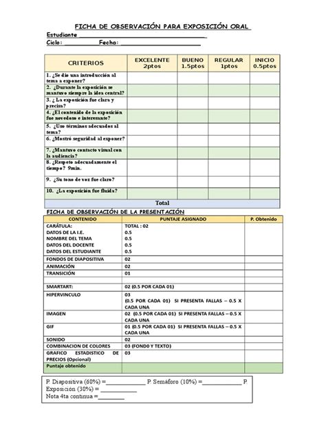 Ficha De Observación Para Una Exposición Oral Fp Pdf