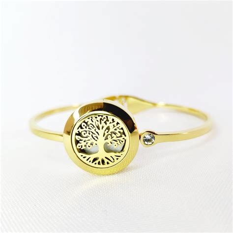 Bracelete Difusor Árvore da Vida DOURADO em AÇO INOXIDÁVEL