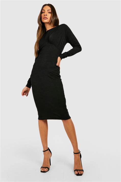 Rib Ruched Detail Midi Dress Boohoo