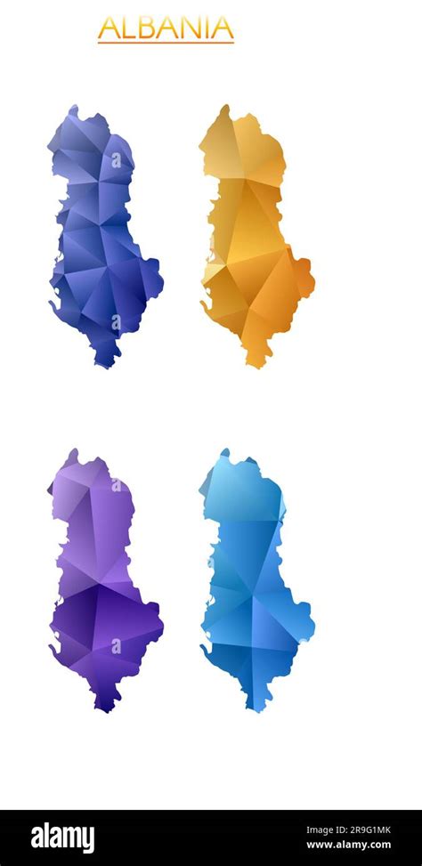 Set of vector polygonal maps of Albania. Bright gradient map of country ...