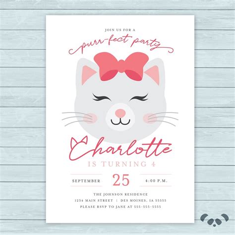 Cat Kitty Kitten Purr Fect Birthday Party Invitation Kitten Etsy