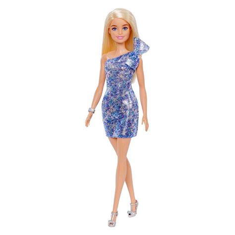 Mattel Barbie Glitzer Outfits Blonde Puppe Mit Blauem Kleid Aktion