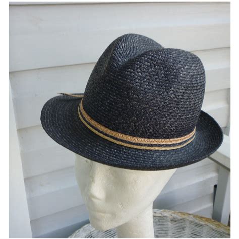 Exclusively For Lord Taylor Navy Blue Straw Ladies Fedora Hat From Chezmarianne On Ruby Lane