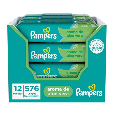 Kit Lenço Umedecido Pampers Aloe Vera 12 Pacotes Com 48 Unidades