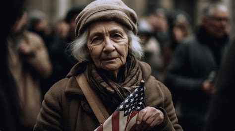 Premium Ai Image A Woman Holds A American Flag In A Crowd Of People