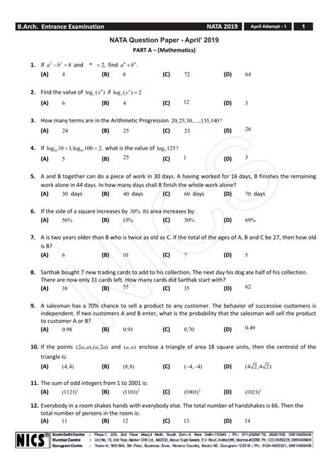 PDF NATA Question Paper April 2019 NATA Question Paper April