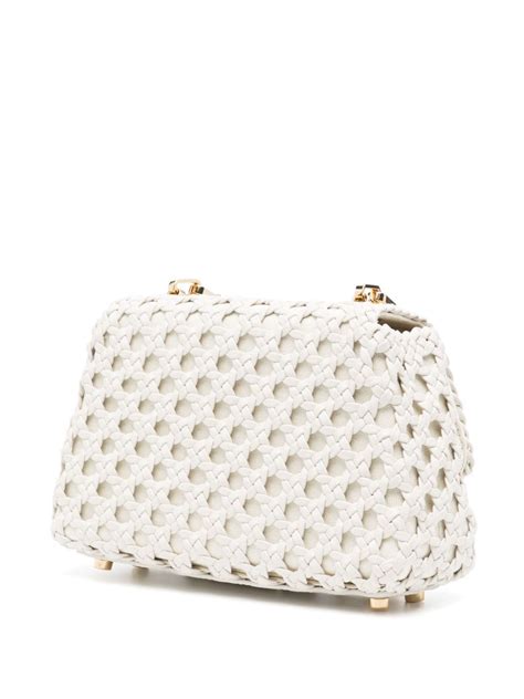 Self Portrait Bow Embellished Woven Leather Crossbody Bag Farfetch