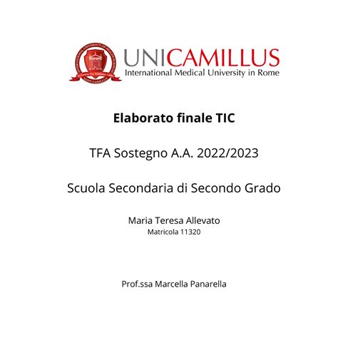 Elaborato Finale TIC Tic Elaborato Finale TIC TFA Sostegno A 2022