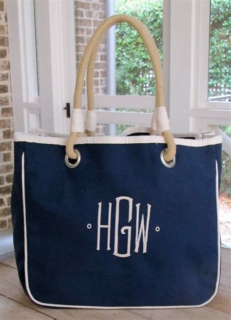 Canvas Rope Tote With Monogram Etsy Tote Tote Bag Monogram