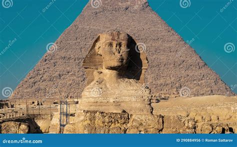 Piramide Van Khafre Of Van De Grote Neushoorn Van Giza Tijdpad Stock