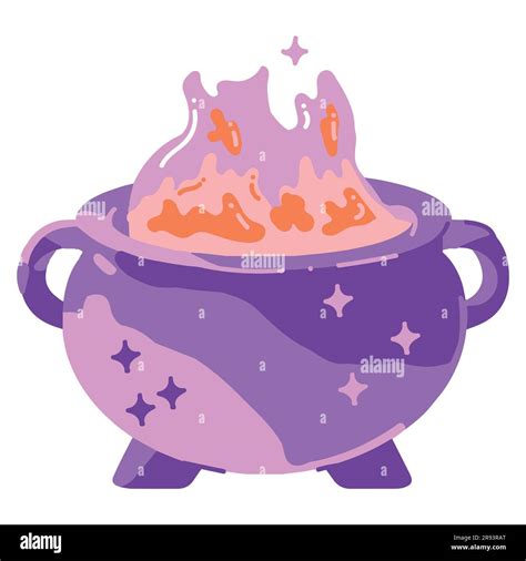 Hand Drawn Cute Witch Cauldron In Flat Style Isolated On Background