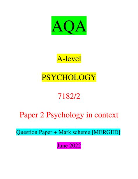 Aqa A Level Psychology 71822 Paper 2 Psychology In Context Question