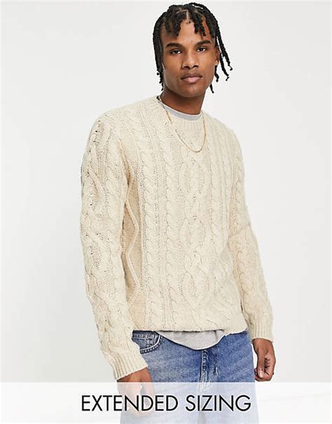 Asos Design Heavyweight Cable Knit Jumper In Ecru Asos