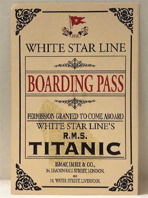 Titanic White Star Line Card Stock Boarding Pass