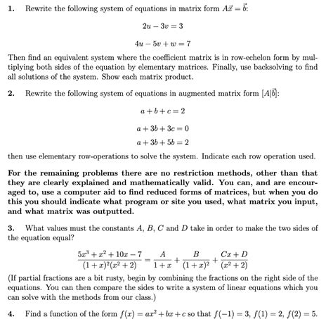 Solved 1 Rewrite The Following System Of Equations In