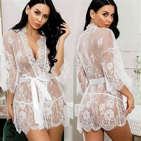 Sex Bathrobe Lace Robe See Night Robe Women Lingerie Robes Womens Bathrobes Lace Aliexpress