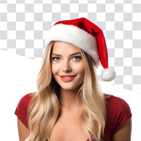 Premium PSD Blonde Woman In Santa Claus Hat Celebrating Christmas Beautiful Blonde Girl