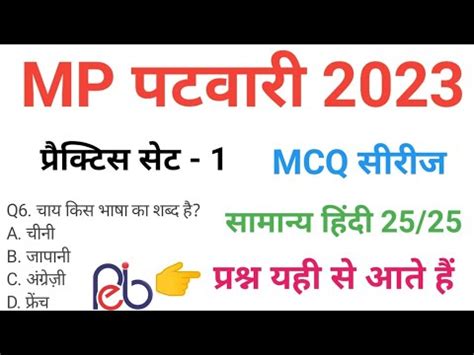 Mp Patwari Hindi Practice Set Important Mcq Series Question Of