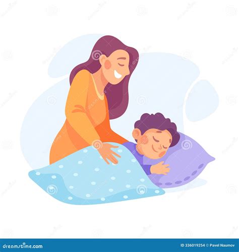 Woman Parent with Her Son Sleeping in Bed As Home Activity Vector