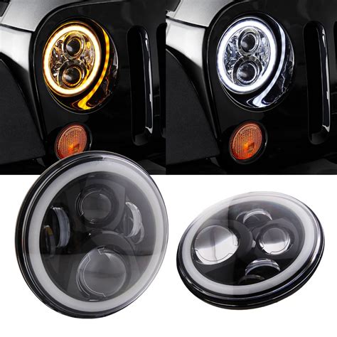 DOT 7Inch Led Round Headlights Amber Turn Signal Hi Lo Beam DRL 4Inch