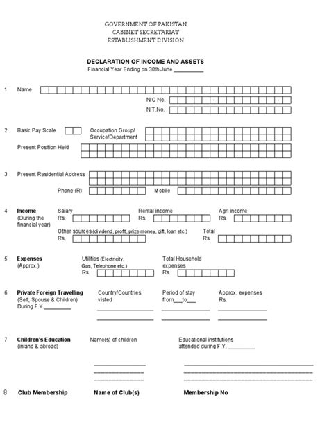 Declaration Of Income And Asset Proforma Expense Banks