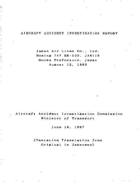 Aircraft Accident Investigation Report - Japan Airlines Co. Ltd. Boeing ...