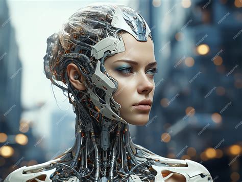 Premium AI Image | Robot girl in a cyborg costume against a futuristic city