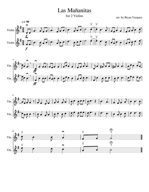 Las Mañanitas Sheet Music For Violin String Duet