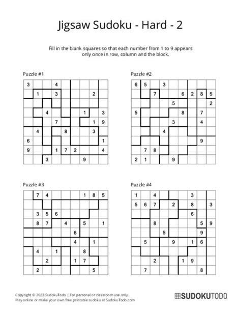 Hard Jigsaw Sudoku Puzzles Printable