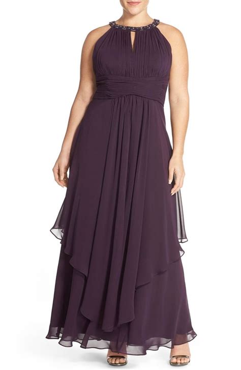 Eliza J Embellished Keyhole Neck Chiffon Gown Nordstrom Plus Size