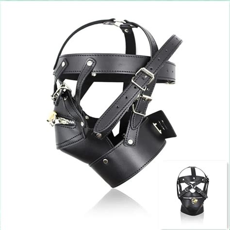 Black Leather Bdsm Bondage Head Mask For Male Adult Sex Product Cosplay