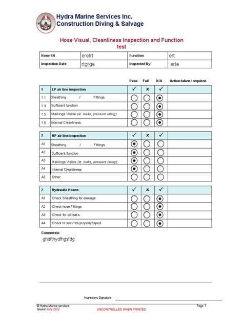 Hose Checklist Inspection Test Pdf