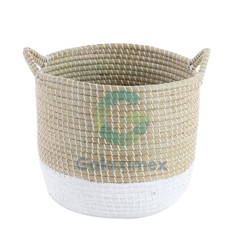 White Ombre Seagrass Basket With Handles Set Of 3 Galaximex