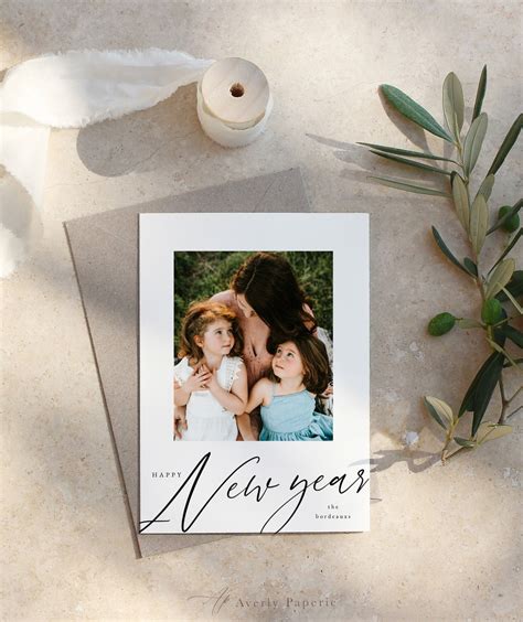 Happy New Year Card Template, Modern New Year Photo Card Calligraphy ...