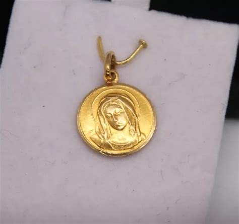 PENDENTIF MÉDAILLE VIERGE or jaune 18 carats 750 communion baptême EUR