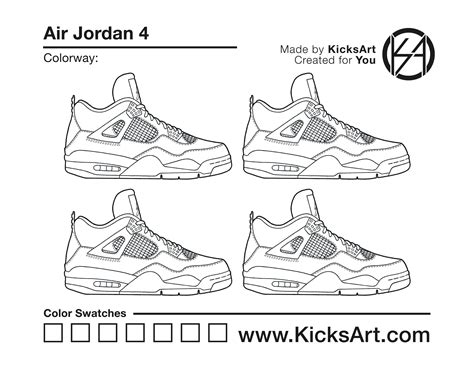 Air Jordan 4 Sneaker Coloring Pages - Created by KicksArt | Jordans ...