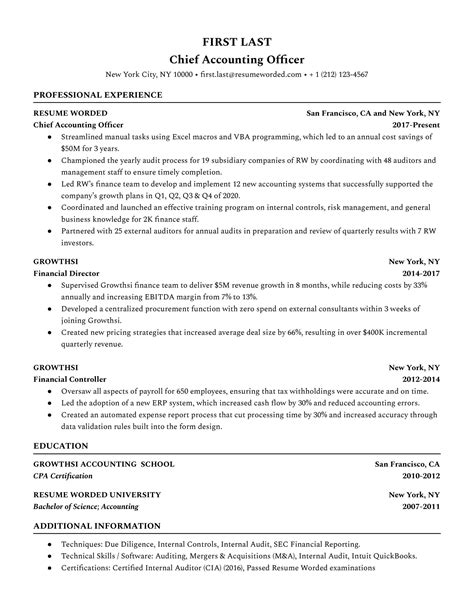 Chief Accounting Officer Resume Examples For Resume Worded