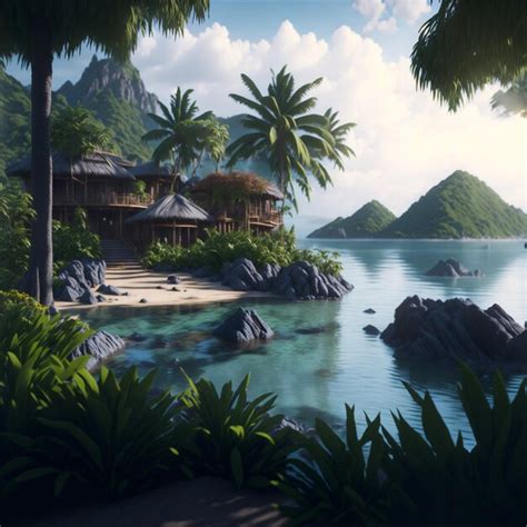 Premium Ai Image An Idyllic Paradise With A Photorealistic K Render