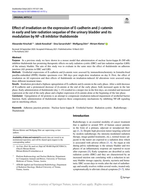 Pdf Effect Of Irradiation On The Expression Of E Cadherin And