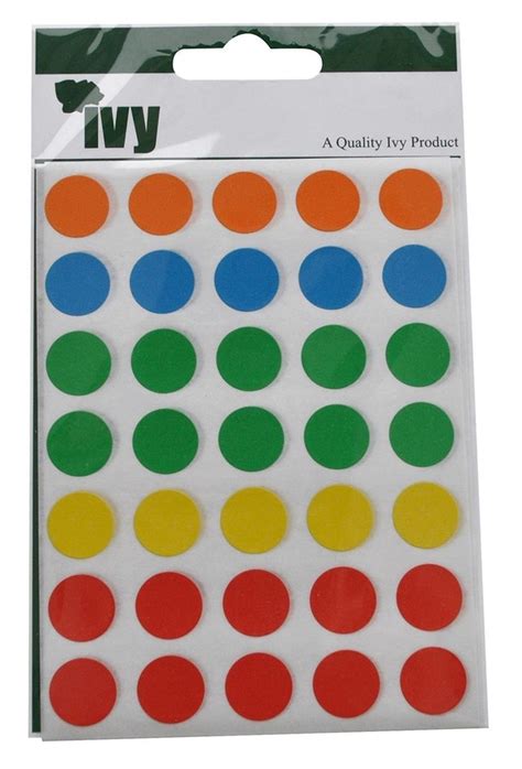 Sticky Coloured Mm Labels Dots Circles Self Adhesive Five Colours