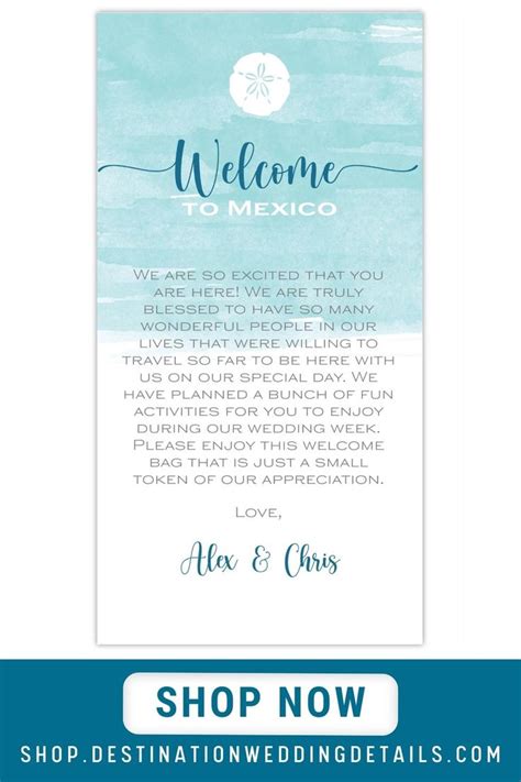 Personalized Wedding Welcome Letter Itinerary Beach Sand Dollar